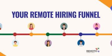 Business owners designing a remote hiring funnel with job descriptions, onboarding steps, and candidate interviews.